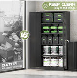 SUNCROWN Metal Storage Cabinets with Lock, Tool Cabinet, 72" Locking Steel Storage, Tall Locker Organizer Garage Cabinets with 2 Doors and 4 Shelves for Home,Office,Warehouse,Garage,School(Black) SUNCROWN