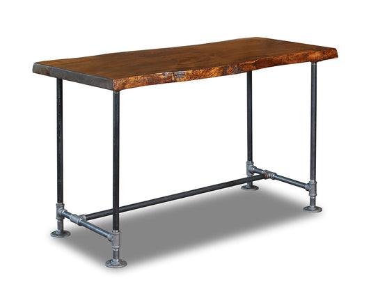 Southern Rustic Logwerks Industrial Pipe Desk Live Edge Top Vintage Table (Honey Pine) — Rustic Live Edge Slab Desk with Steampunk Pipe Legs - WoodArtSupply