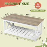 WLIVE Farmhouse Coffee Table for Living Room, 40.1" Rustic Center Table with X-Frame Support & Storage Shelf, 2-Tier Wood Coffee Tables for Bedroom & Balcony, Grey & White WLIVE