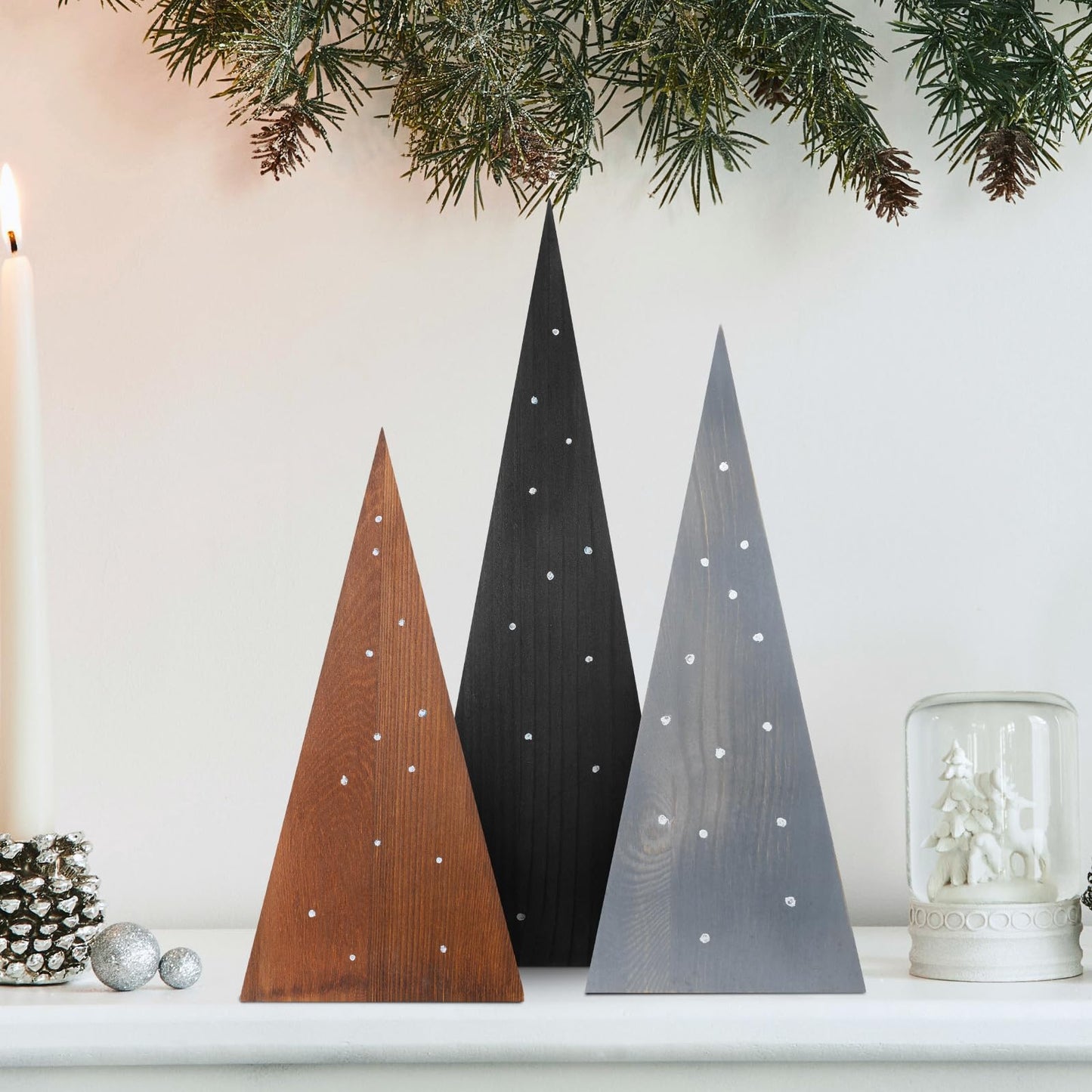 3 Pcs Large Wooden Christmas Trees Tabletop Decorations Minimalist Standing Rustic Wooden Trees Centerpieces Table Signs for Tables Farmhouse Xmas Decor for Home, 10/12/14 inches