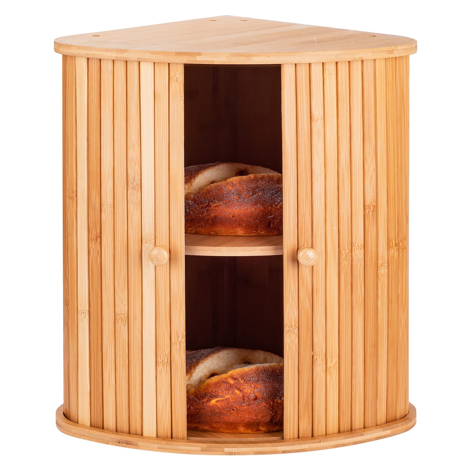 Bamboo Bread Box For Kitchen Countertop TOMKID Farmhouse Corner Bread Box 2 Layer Bread Storage Container, Extra Large Bread Boxes, 15.1 in x 11.8 in x 16.8 in (Assembly required) - WoodArtSupply