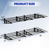 FAHKNS 2 x 6 ft Garage Wall Shelving, 2-Pack Garage Shelving Wall Mounted, 1200LBS Capacity Heavy Duty Metal Wire Shelves, Floating Long Shelf for Carport Shed Kitchen, Black FAHKNS