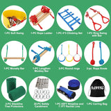 65 Ft Ninja Warrior Kids’ Obstacle Course,Durable Slackline with 11 Obstacles-Swings, Monkey Bars, Arm Trainers & More, Ninja Warrior Obstacle Course with Outdoor Fun for Ages 3+ FAHKNS