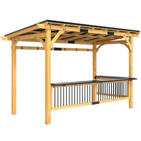 Outsunny 13' x 6' Wooden BBQ Grill Gazebo, Hardtop Grill Gazebo with Metal Roof, 2 Bar Shelves and 6 Hooks, Outdoor BBQ Gazebo for Patio, Garden, Backyard, Natural Outsunny