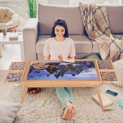 Puzzle Board 1500 Pieces,34.3”x 26.5” Jigsaw Puzzle Table with 4 Drawers and Cover,Portable Puzzle Table with Folding Legs for Adults and Teens