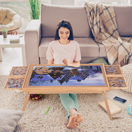 Puzzle Board 1500 Pieces,34.3”x 26.5” Jigsaw Puzzle Table with 4 Drawers and Cover,Portable Puzzle Table with Folding Legs for Adults and Teens RAGOZONERY