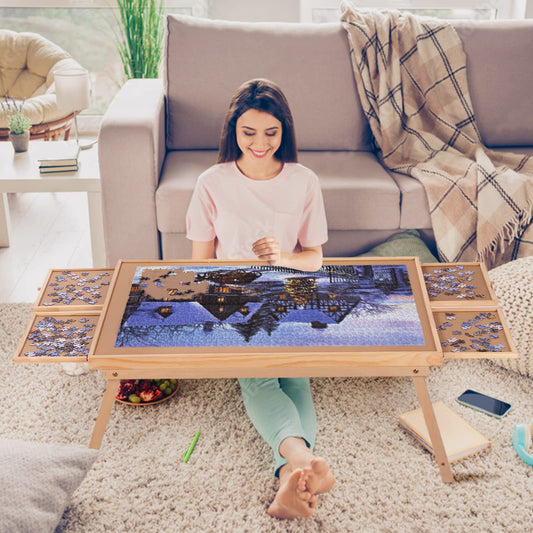 Puzzle Board 1500 Pieces,34.3”x 26.5” Jigsaw Puzzle Table with 4 Drawers and Cover,Portable Puzzle Table with Folding Legs for Adults and Teens - WoodArtSupply