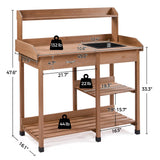 Yaheetech Potting Bench Outdoor Garden Work Bench Station Planting Solid Wood Construction for Horticulture w/Sink Drawer Rack Shelves Brown Yaheetech