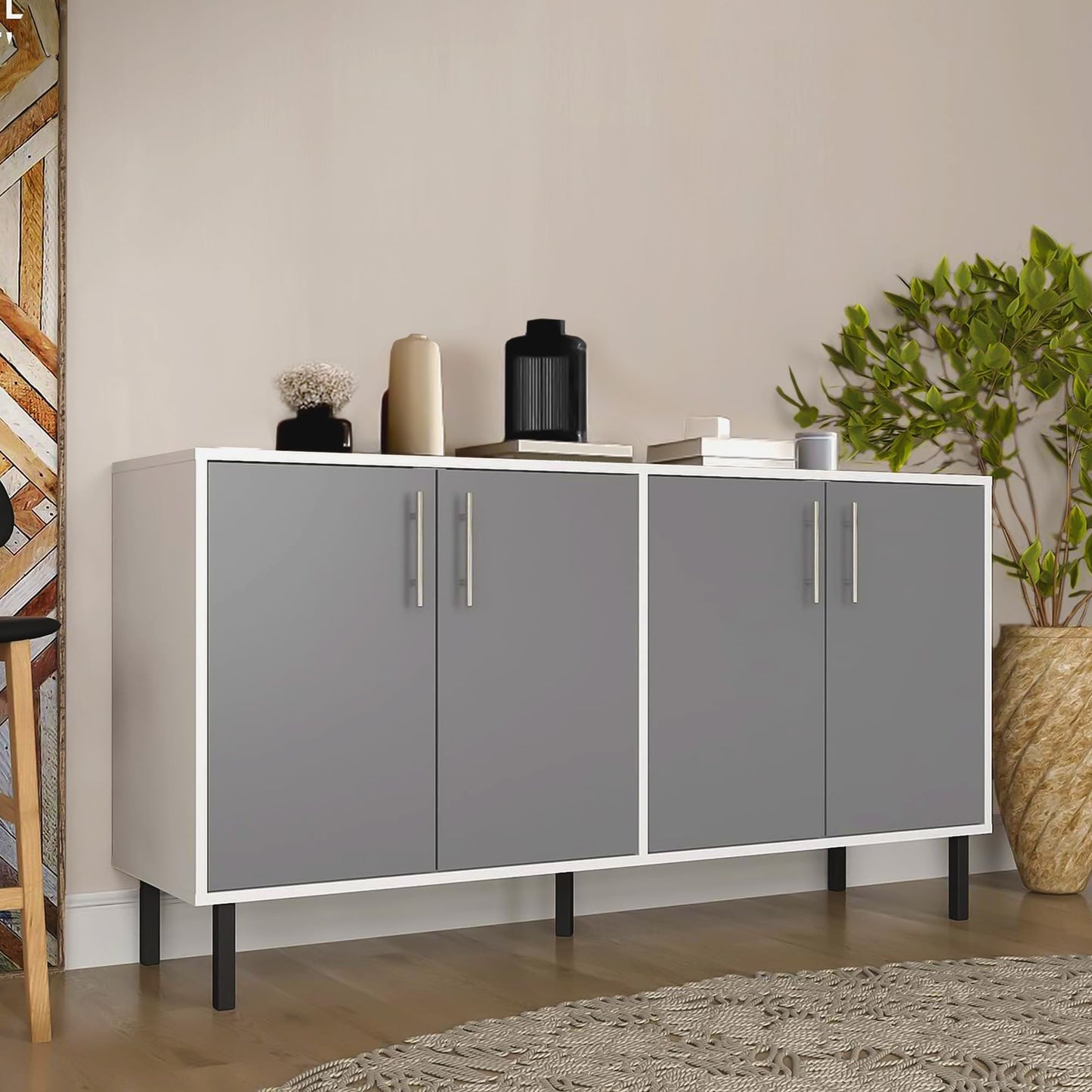 EconoHome Wood Buffet Cabinet with storage, Grey Wood Sideboard Cabinet with 4 Doors, Credenza for Living Room, Office, Kitchen, Dining Room, Bedroom, as a TV Stand or Cupboard Console Table - WoodArtSupply