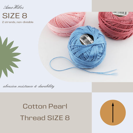 AMOHilos Size 8 Double Mercerized Egyptian Long Staple Cotton Pearl Thread Ball 5 Grams Rainbow Color Embroidery Thread 10 Colors per Box for Crochet Hardanger Cross Stitch Hand Embroidery (Set M) AMOHilos