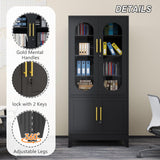 winiowa Metal Storage Cabinet with Adjustable Shelves，Garage Cabinet with 4 Lockable Doors, 71" Tall Kitchen Pantry Cabinets，Steel Locking Cabinets for Kitchen, Garage, Office,Living Room-Black winiowa