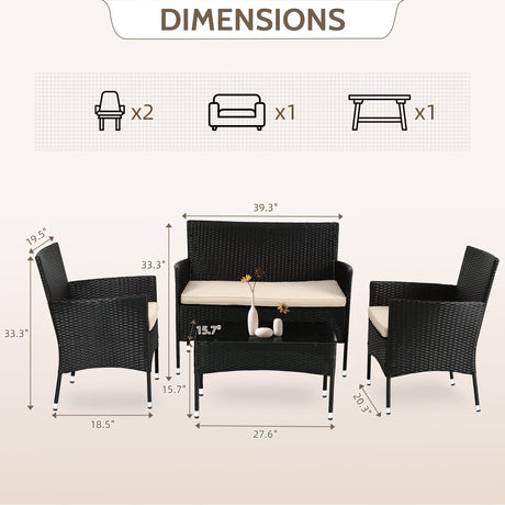 FDW Patio Furniture Set 4 Pieces Outdoor Rattan Chair Wicker Sofa Garden Conversation Bistro Sets for Yard,Pool or Backyard FDW