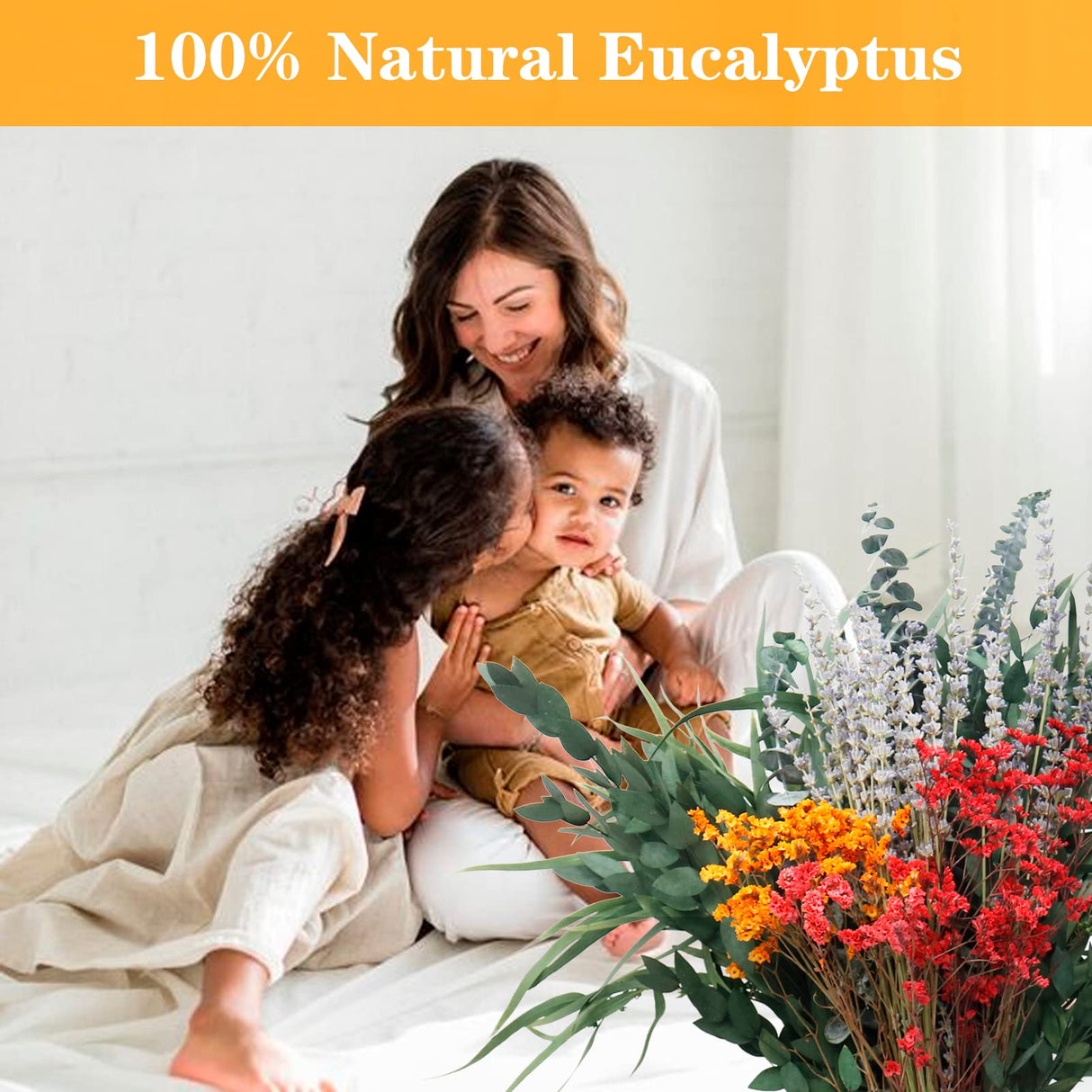 128 Pcs Mixed Real Dried Eucalyptus Stems, 100% Natural Preserved Eucalyptus Leaves with Lavender & Rose flower Sachet Bundles, Greenery for Hanging Shower, Plant Fragrance, Wedding Decor Pasuvsigt