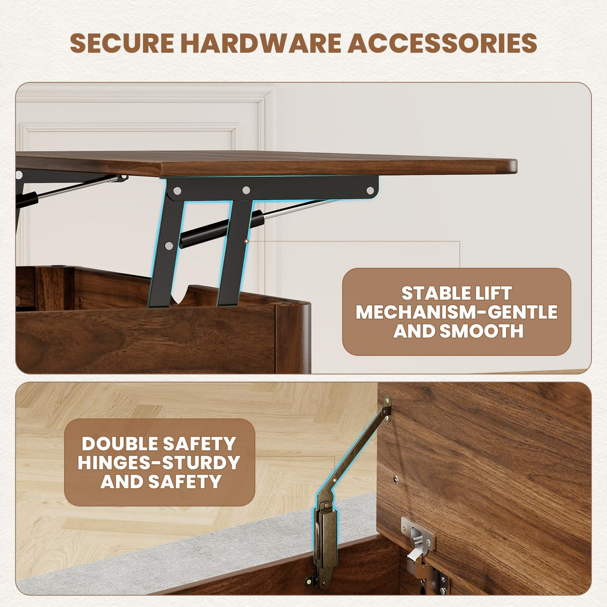 VOPEAK Lift Top Coffee Table with Storage, Large Square Coffee Table with Thickened Cushion, Family Gathering Center Table, Modern Wooden Coffee Tables for Living Room, Solid Wood Legs, Walnut VOPEAK