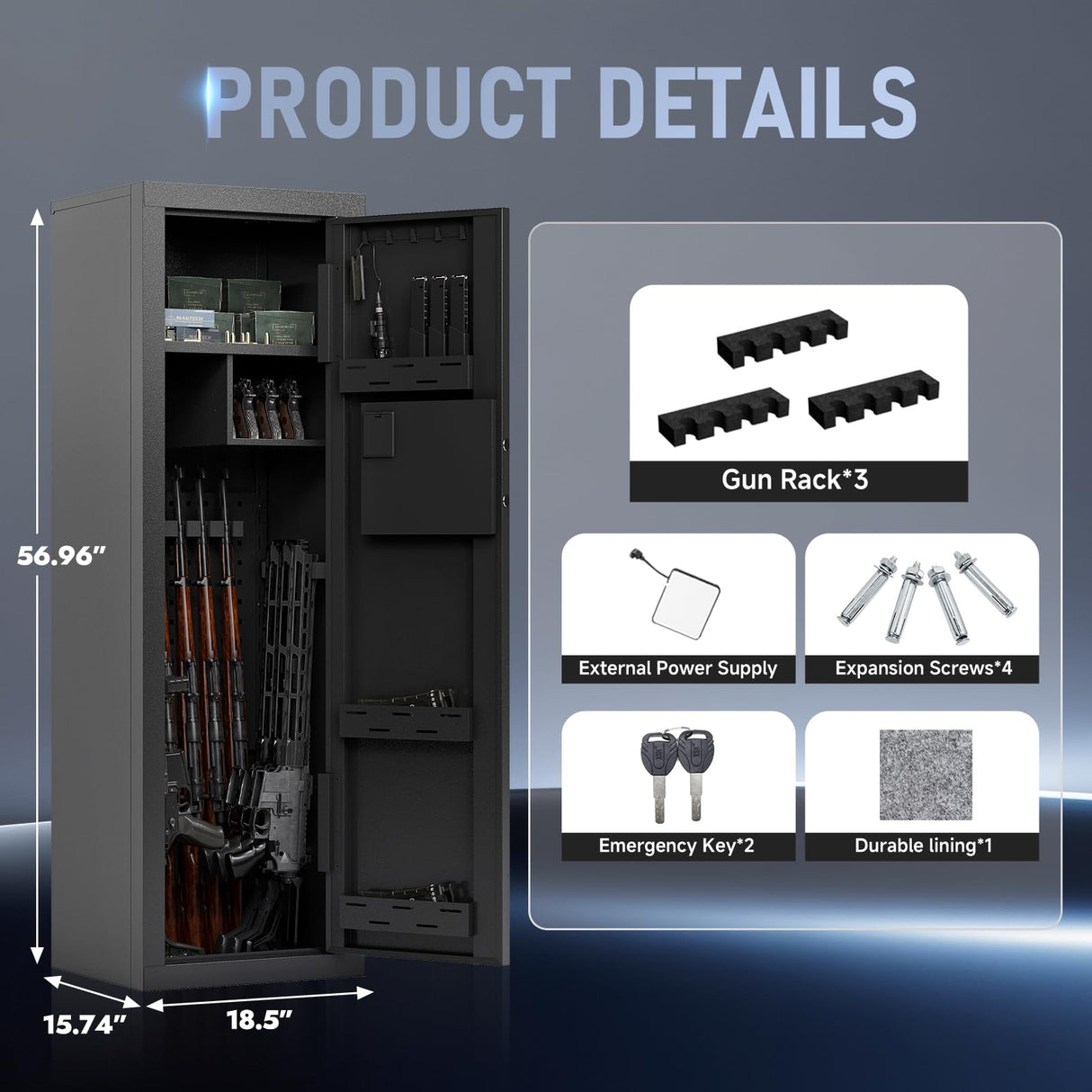 KAER 13-15 Gun Safe for Rifle and Pistols,Rifle Safes for Home,Clearance Gun Cabinet for Home Rifles and Shotguns,Gun Safe for Handgun with Digital Keypad Adjustable Shelves for Home,Unassembled KAER