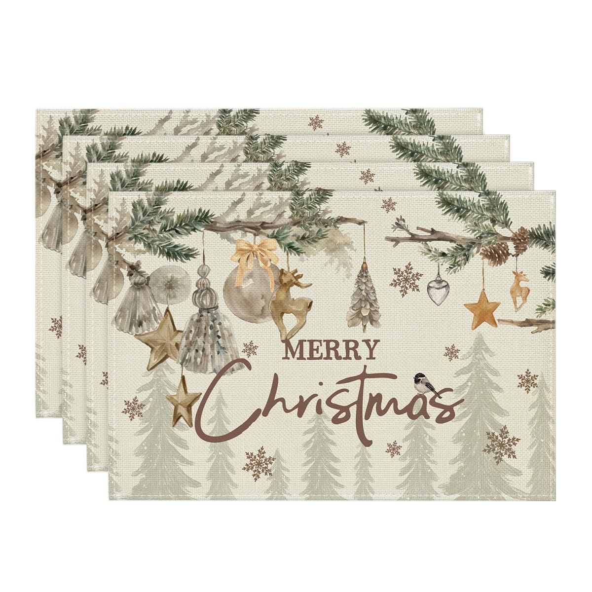Artoid Mode Pine Branch Ornament Merry Christmas Placemats Set of 4, 12x18 Inch Seasonal Winter Table Mats for Party Kitchen Dining Decoration Artoid Mode