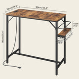 MAHANCRIS Bar Table, 35.4-Inch Counter Height Pub Table with Charging Station, Rectangular Dining Table with Wine Rack and Glass Holder, High Top Cocktail Tables, for Kitchen, Rustic Brown BTHR90E01 MAHANCRIS