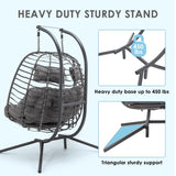 Brafab Double Egg Chair Swing with Stand, Oversized Hand-Woven Wicker Rattan 2-Person Egg Chairs for Outdoor Indoor, Hanging Egg Chair with Thick Double Cushion and Sturdy Steel Stand, Charcoal Brafab