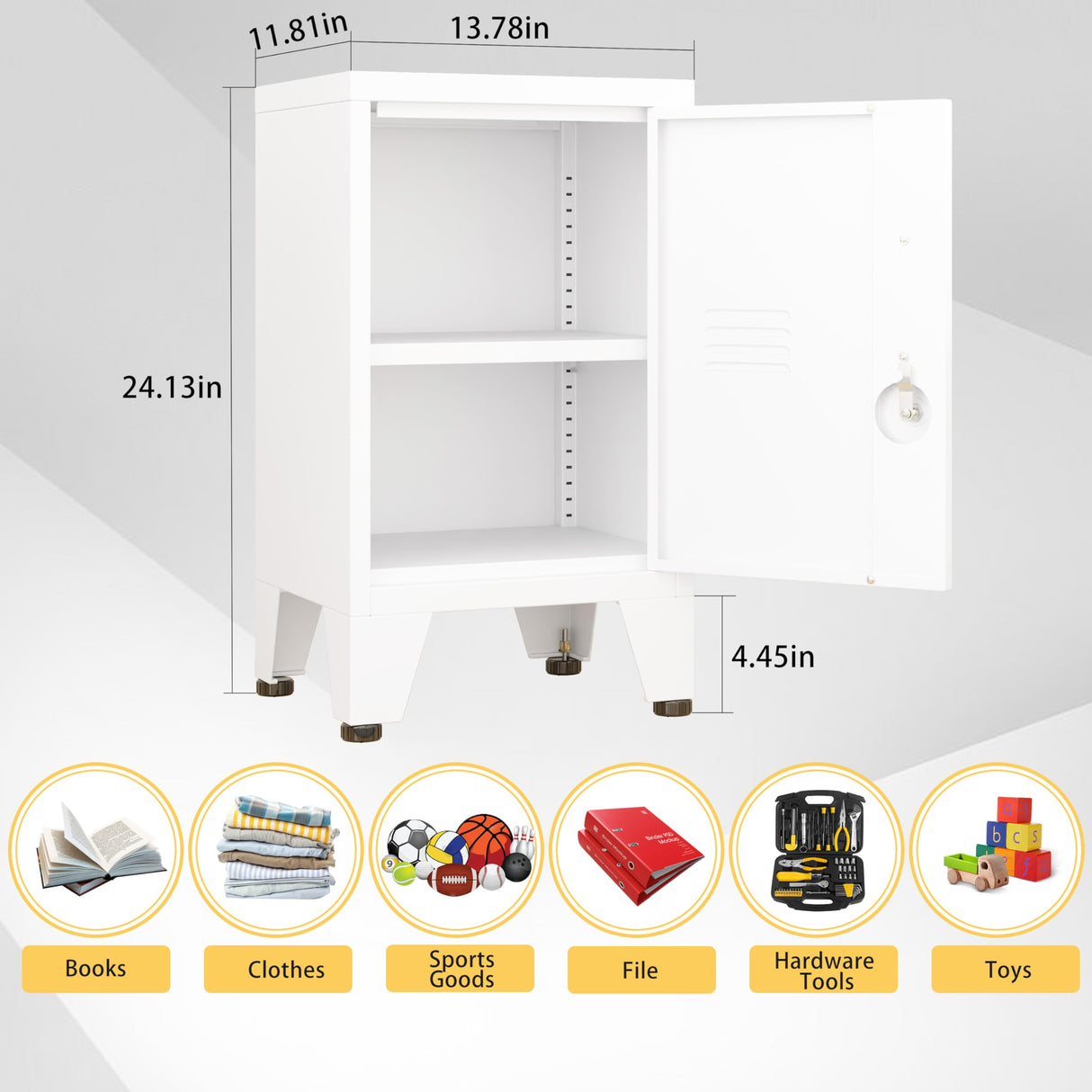 GAIOUS White Nightstand, Single Door Pantry Cabinet with Adjustable Shelf and Feet can be Used as Side Table, Stackable Small Storage Cabinet for Bedroom, Living Room, Office and Gym GAIOUS