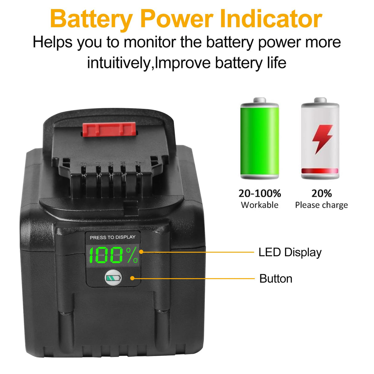 waitley 20V 9.0Ah Lithium Ion Battery Compatible with DEWALT DCB200 DCB209 Tools with LED Indicator waitley