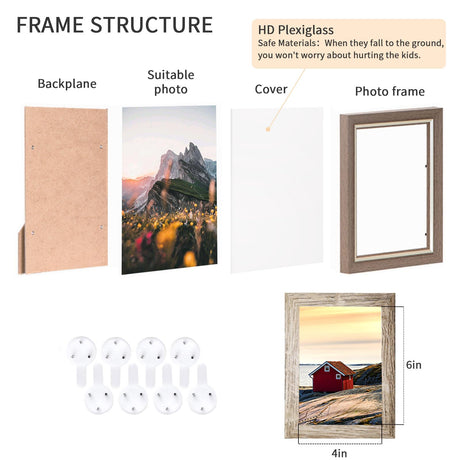 4x6 Picture Frames Set of 8, Rustic Picture Frames Multi Wood-Color,Vertical and Horizontal Formats for Wall Hanging and Tabletop Display,Perfect for Rustic Home & Office Decor Aibala