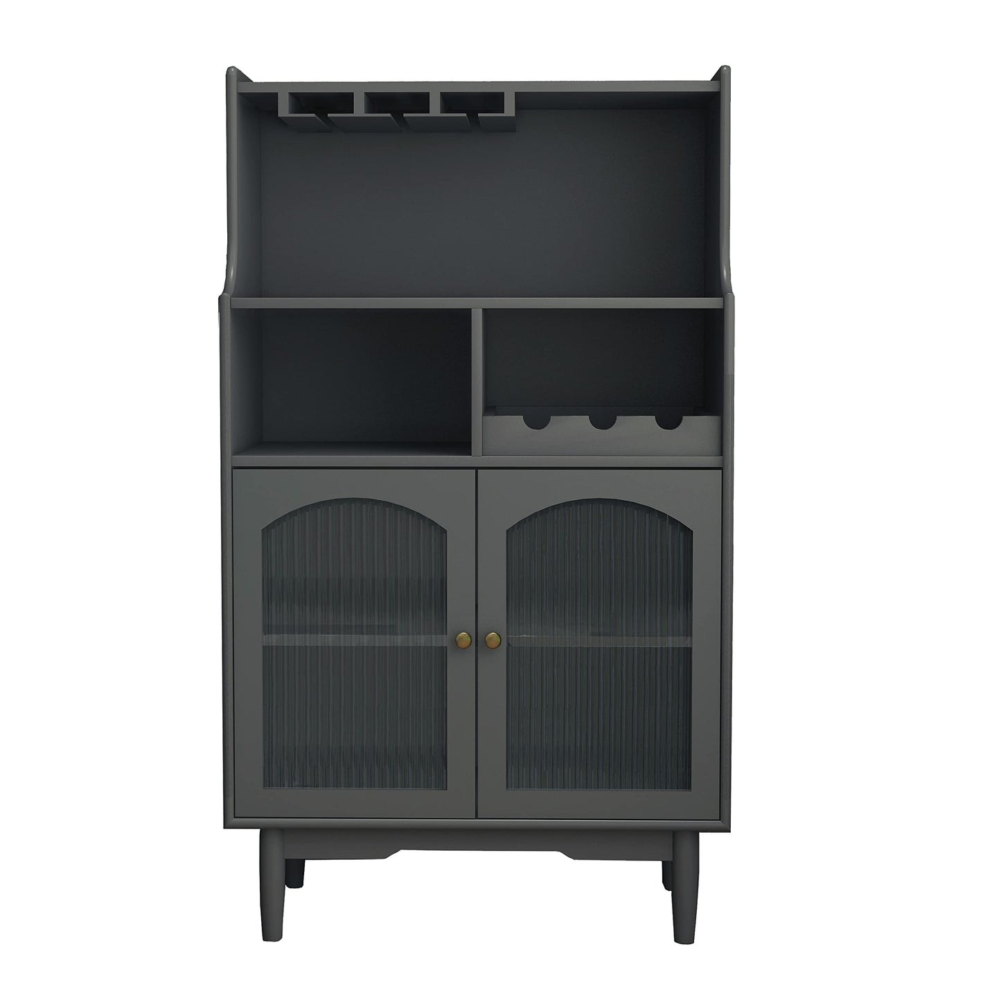 Loscear Wine Liquor Cabinet Bar for Home with Removable Wine Rack and Storage, Dark Grey Wood Coffee Bar Cabinets for Home with Solid Wood Legs and