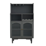 Loscear Wine Liquor Cabinet Bar for Home with Removable Wine Rack and Storage, Dark Grey Wood Coffee Bar Cabinets for Home with Solid Wood Legs and Locsear