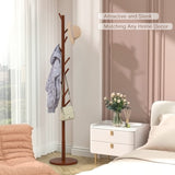 Wooden Coat Rack Freestanding Coat Tree with 4 Height Options and 9 Hooks, Sturdy Coat Rack Stand for Clothes/Bags/Hats, Easy Assemble Save Space for Entryway,Bedroom,Office,Narrow Place (Brown) Bamdibola