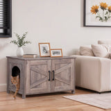 ZENY Cat Litter Box Enclosure, Litter Box Furniture Hidden, Wooden Litter Cabinet with Divider, Farmhouse Style Cat Washroom Storage Bench，Fit Most of Litter Box, Greige ZENY