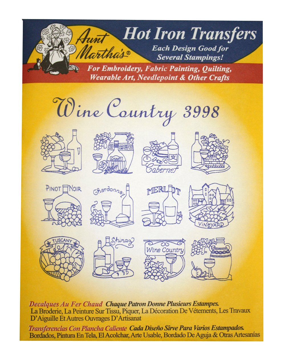 Aunt Martha's Iron On Transfer Patterns for Stitching, Embroidery or Fabric Painting, Patterns for Tea Towels/Kitchen Decor, Set of 5 Aunt Martha's