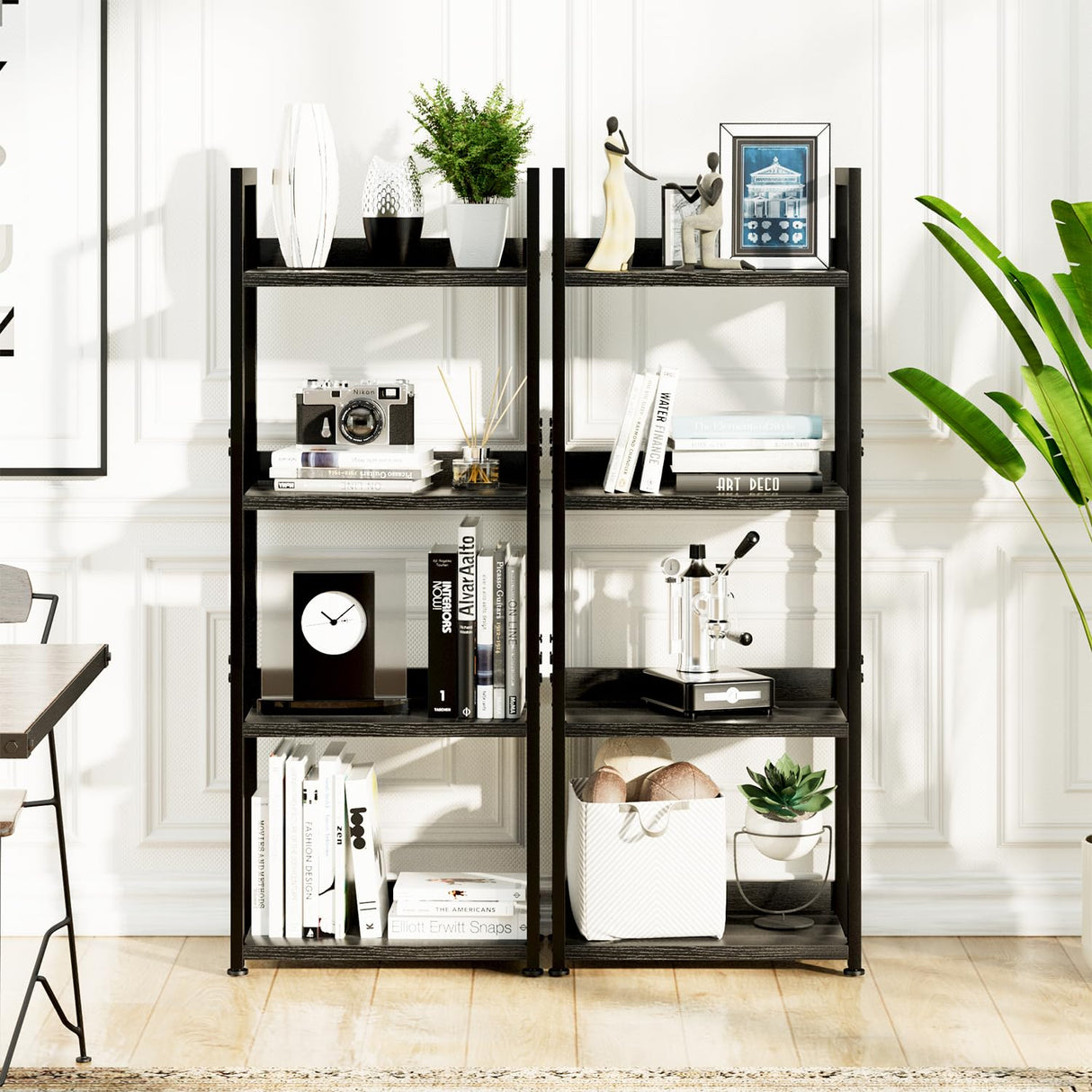 NUMENN Narrow Bookshelf, 4 Tier Bookshelves, Home Office Bookcase Shelf Storage Organizer, Free Standing Storage Shelving Unit for Bedroom, Living Room and Home Office, Black NUMENN