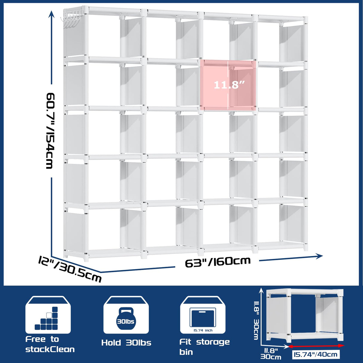 Mavivegue 20 Cube Book Shelf, Storage Organizer, Large DIY Bookcase, Metal Cube Bookshelf, Cubbies Closet Storage Organizer Shelves for Bedroom,Living Room,Home,Office Mavivegue