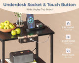 Casaottima Night Stand with Charging Station and LED Lights, End Table for Bedroom with 2 Fabric Drawers, Small Nightstand with Storage Shelf, Bed Side Bedside Table, Black Casaottima