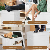 BelugaHelper Ottoman with Storage. Leather Foldable Ottomans with Thick Foam Padded Seat. Foot Rest Stool Storage for Living Room and Bedroom. Side Pockets and Handles Designed. 17x13x13in, White BelugaHelper