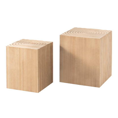 COZAYH Tree Stump End Table Set of 2, Multiple Styling Layout with Wood Tree Ring Pattern, Natural Wood Color - WoodArtSupply