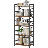 Organization and Storage, 5 Tier Bookshelf, Tall Bookcase with Shelves, Wood and Metal Book Shelf Storage Organizer, Industrial Display Standing Shelf Unit for Bedroom, Living Room, Rustic Brown Homeiju