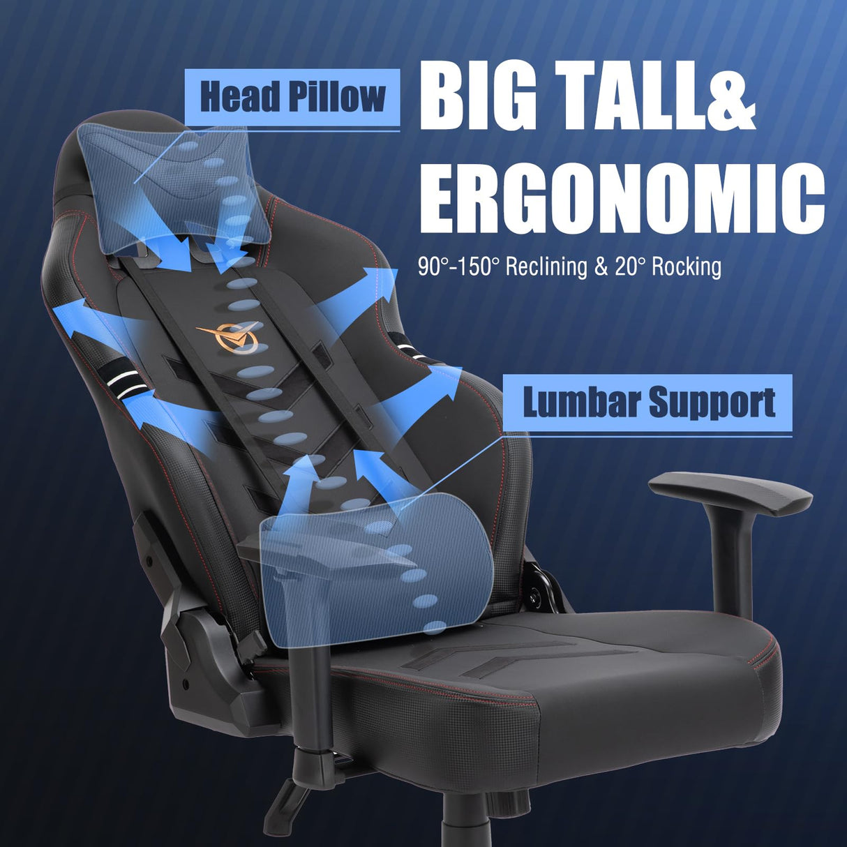 Big and Tall Gaming Chair 350lbs-Racing Style Computer Gamer Chair,Ergonomic Desk Office PC Chair with Wide Seat, Reclining Back, Adjustable Armrest for Adult Teens-Black/Grey COLAMY