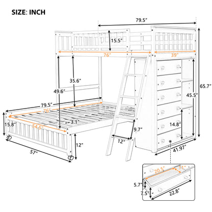 Twin Over Full Bunk Bed with Storage Drawers and Shelves by Harper & Bright Designs