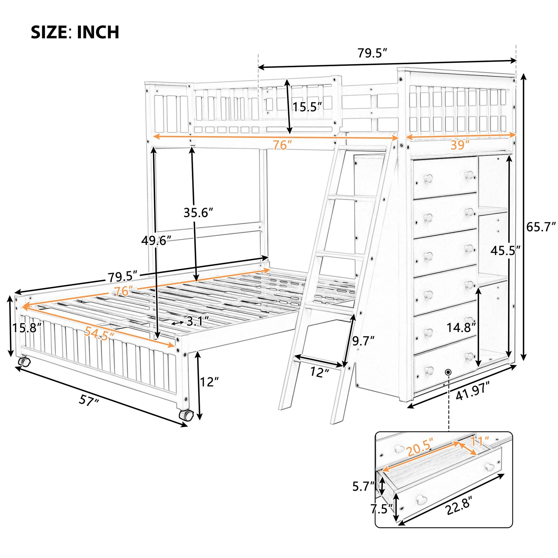 Harper & Bright Designs Twin Over Full Bunk Bed with Storage and Removable Lower Bed in Espresso - WoodArtSupply