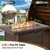 TANGJEAMER 5 Piece Patio Furniture Set with Fire Pit Table, Outdoor Sectional Sofa PE Rattan, Patio Conversation Sets with Cushions for Garden Lawn Balcony Porch Deck Grey TANGJEAMER