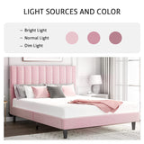 SHA CERLIN Queen Bed Frame/Velvet Upholstered Platform Bed Frame with Headboard/Strong Wood Slats Support/Mattress Foundation/No Box Spring Needed - Pink SHA CERLIN