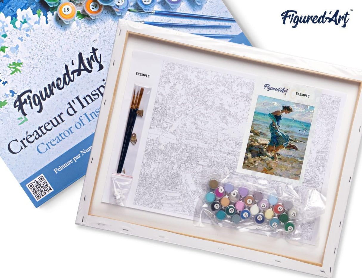 Figured'Art Paint by Numbers for Adults with Frame Feet in Water During Summer 16"x20" - Craft Art Painting DIY Kit Canvas Already Stretched on a Wooden Frame Figured'Art