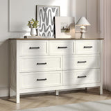 BAZELOR Farmhouse 7 Drawers Dresser for Bedroom, Modern Dresser with Metal Handle, Natural Texture, Wood Rustic Chest of Drawers for Bedroom,Living Room,Hallway and Entryway, Antique White BAZELOR