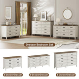 LYNSOM Farmhouse 9 Drawers Dresser for Bedroom, 55" Wide Wood Rustic Chest of Drawers with Natural Texture, Metal Handle, Storage Dressers Organizer for Entryway, Hallway, Antique White