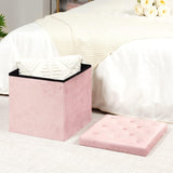 B FSOBEIIALEO Storage Ottoman Cube, Velvet Tufted Folding Ottomans with Lid, Footstool Rest Padded Seat for Bedroom (Pink, Medium) B FSOBEIIALEO