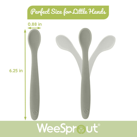 WeeSprout Silicone Baby Spoons - First Stage Infant Feeding Utensils With Soft-Tip, Bendable Kitchenware for Parent & Self-Feeding, Ultra-Durable, Dishwasher Safe, Travel Case, Set of 3 WeeSprout