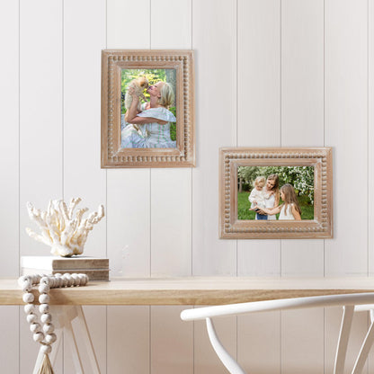 Farmhouse Picture Frames 5x7 Wall and Tabletop, Distressed Solid Wood Boho Picture Photo Frames with Beaded for Anniversary, Birthday, Christmas, New Year, Wedding