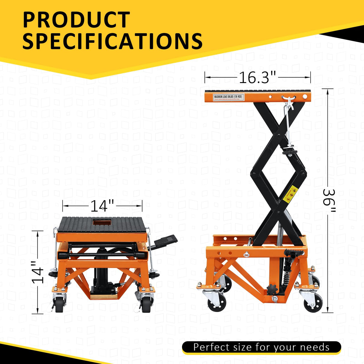 PENSUN Hydraulic Motorcycle Lift Table, 350 LBS Heavy Duty Ultra-Stable Motorcycle Scissor Jack Stand Fit for Motorcycle Dirt Bike ATV Motorcycle Bike, with Deck, J-Hooks, 4 Wheels PENSUN