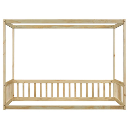 PVWIIK Twin Size Canopy Frame Floor Bed with Fence for Girls & Boys,Montessori Floor Bed w/Safety Guardrails for Girls,Boys,No Box Spring Needed, Natural