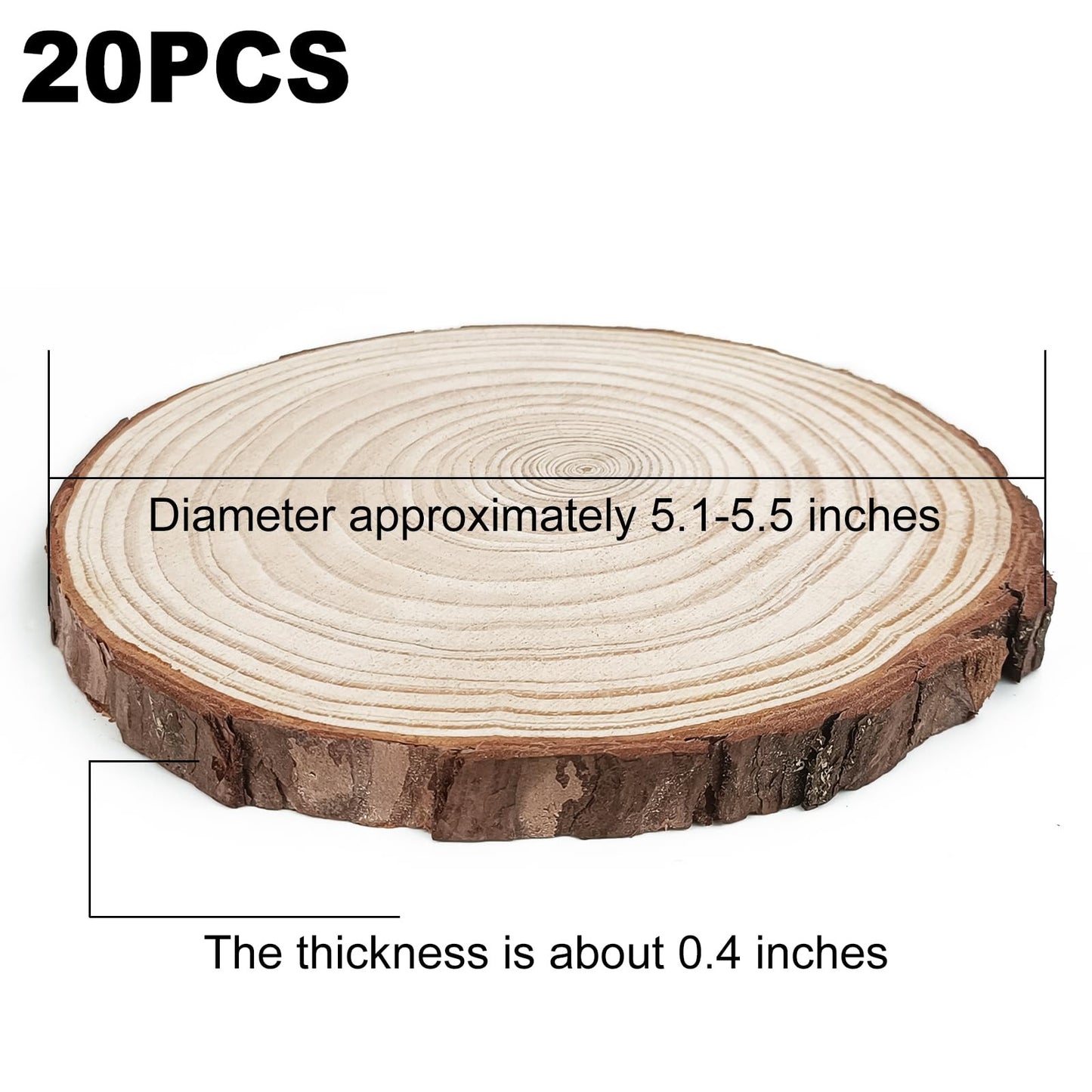 20Pcs Large Unfinished Wood Slices for Centerpieces,5.1-5.5 Inches Wood Centerpieces for Tables,DIY Round Wooden Discs with Tree Bark for Holiday Ornaments,Rustic Wedding (5.1-5.5in)